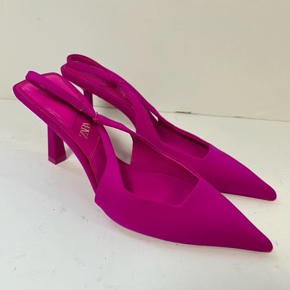 Zara Hot Pink Pointed Slingback Heels
